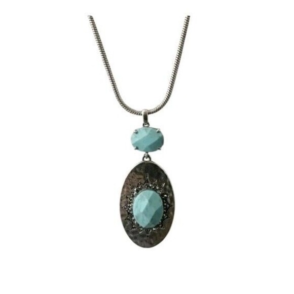 Lucky Brand Silver Sparkling Marcasite Faux Turquoise Statement Boho Necklace - Picture 6 of 7